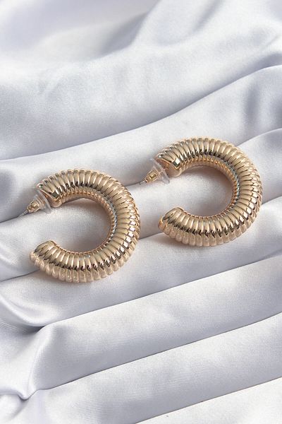 MBB ETİCARET Brass Gold Color Processing Detail Hoop Model Women's Earrings - TJ-BKP8244