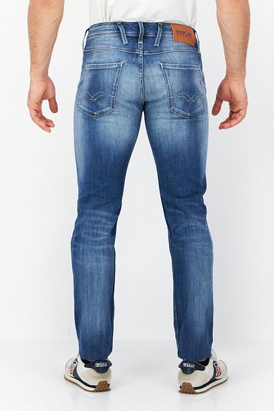 Replay Men Regular Fit Rip Stretchable Jeans, Mid Wash Blue