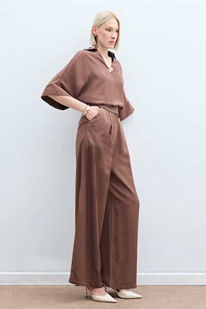 Sateen Штани з додаванням льону - Кава