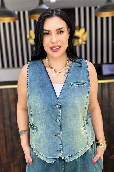 GÖKSEL Sandstone Denim Vest Large Size