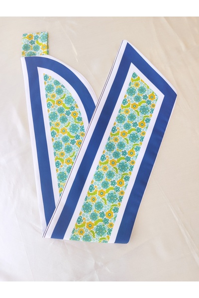 GÜLMEYSA Mavi Çerçeveli Çiçek Desenli Renkli Yazlık Fular Kravat