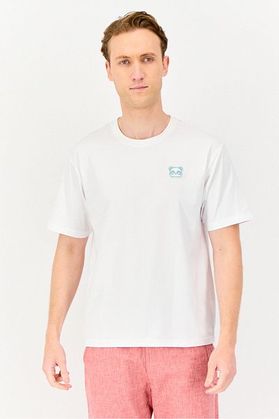 Giordano Men Crew Neck Short Sleeves Embroidered T-Shirt, White