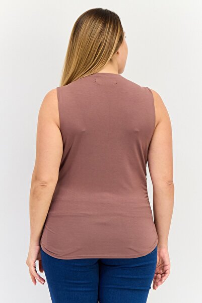 Bebe Women Round Neck Sleeveless Solid Tank Top, Brown