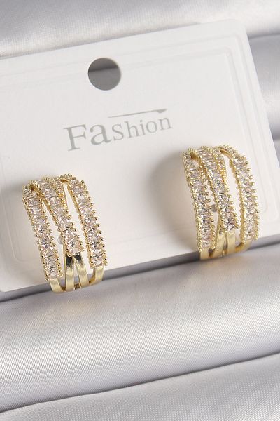 MBB ETİCARET Brass Gold Color Zircon Stone Hoop Model Women's Earrings - Tj-Bkp9929