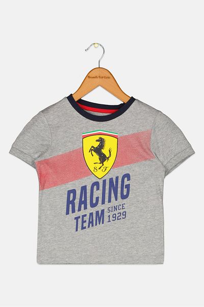 Scuderia Ferrari Toddlers Boy Brand Logo Short Sleeve T-Shirts, Grey Combo