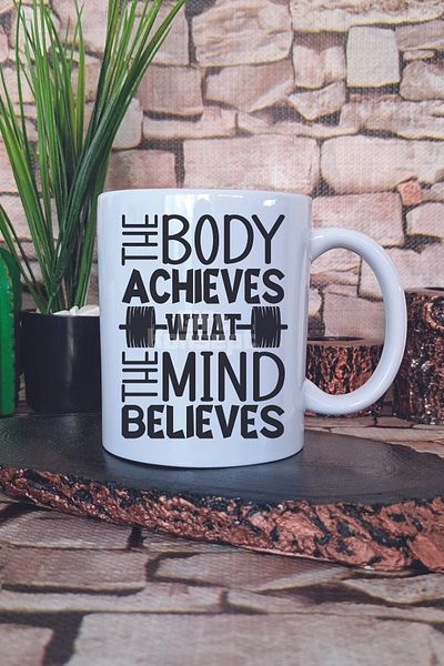 giftkonsept The Body Achieves What the Mind Written Gym Sports Mind Strength Gift Printed Mug Cup