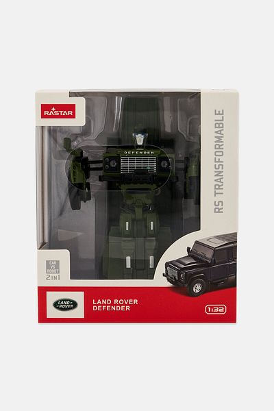 Rastar 1/32 Die Cast 2 In 1 Land Rover Defender Transformable Car Vs Robot, Dark Olive