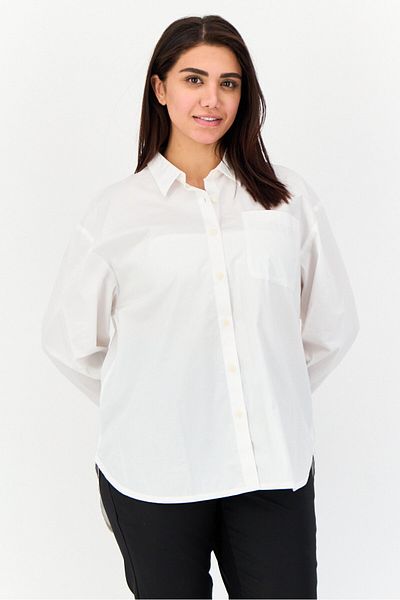 Giordano Women Spread Collar Long Sleeve Plain Shirt, White
