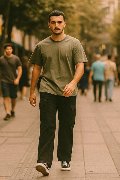 DAMGA JEANS Ανδρικό φαρδύ μαύρο φαρδύ τζιν παντελόνι με τσέπες Cargo