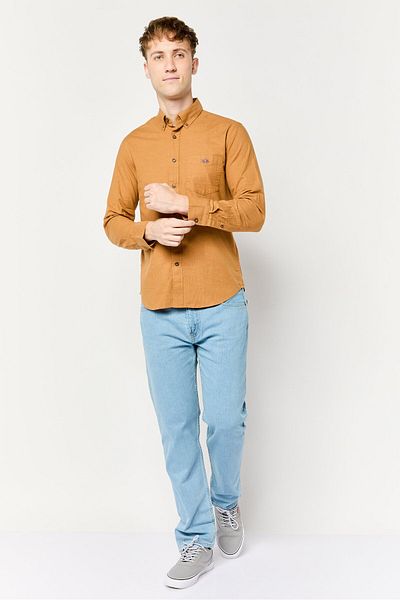 La Martina Men Tailored Fit Long Sleeves Embroidered Logo Casual Shirt, Light Brown