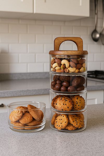 LUMİNA 4 Tier Acacia Lid Vacuum Breakfast Bowl Set – Vacuum Borosilicate Glass