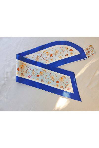 GÜLMEYSA Mavi Kenarlı Çiçek Desenli Fular – Yaz Bahçesi Serisi 🌸