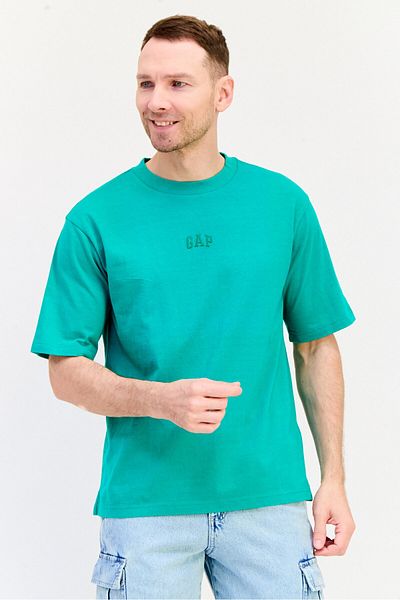 GAP Men Crew Neck Short Sleeve Embroidered T Shirt, Green