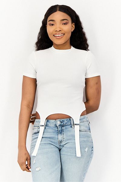 Maje Women Round Neck Short Sleeve Textured Top, White