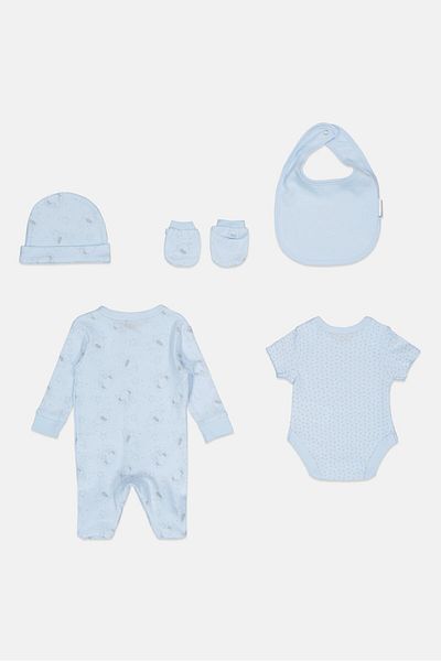 Rock A Bye Baby Boutique Toddlers Boy 5 pcs Graphic Print Bodysuit, Bib, Beanie And Mitts Set, Multicolor