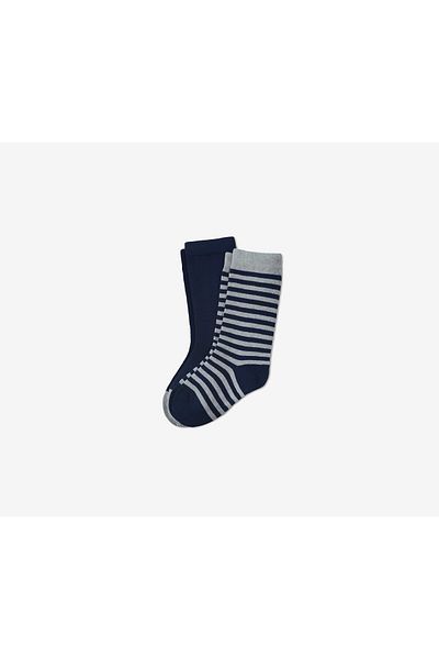 Tchibo Kids Boy 2 Pairs High Socks Cotton, Navy and Gray
