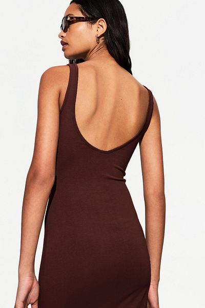 VODENS Women's Brown Strap Midi Dress