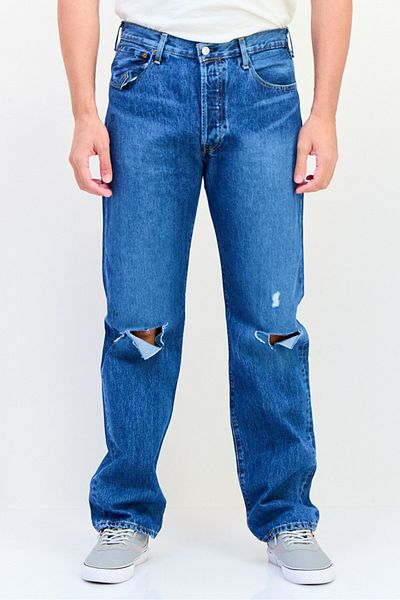 Levi's Men Straight Fit Distressed No Stretch Denim, Blue