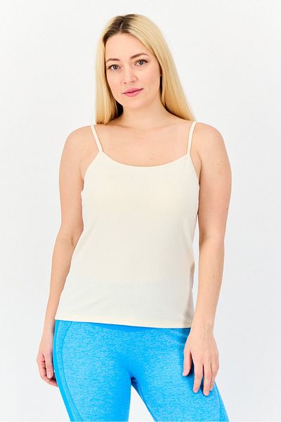 Giordano Women Square Neck Sleeveless Rib Padded Tank Top, Cream