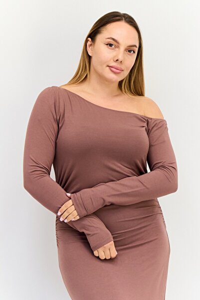 Bebe Women Solid Maxi Dress, Brown