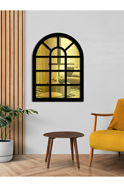 Evimemoda Hint Penceresi Siyah Gold Pleksi Aynalı Duvar Dekor Ürünü