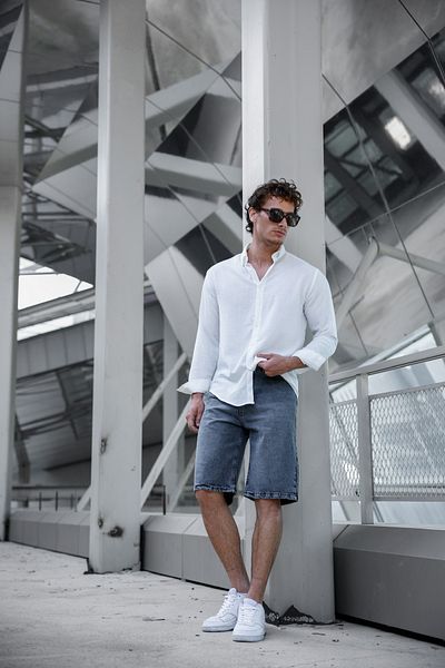 Newtime Ανδρικό σορτς Casual Baggy Fit 100% βαμβακερό γκρι τζιν