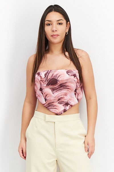 NA-KD Emma Ellingsen x NA-KD Women Straight Across Strapless Abstract Top, Multicolor