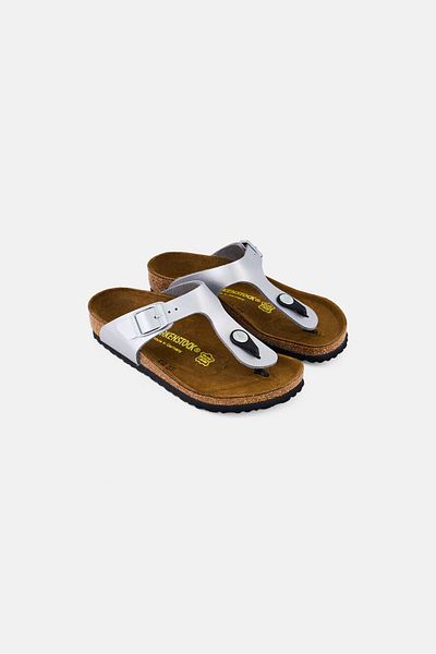 Birkenstock صندل فلين سهل الارتداء للبنات، فضي