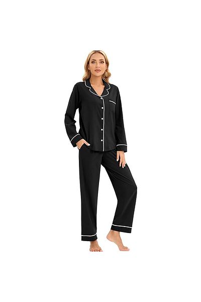 Caprisious Women's Soft Knitted Cotton Pajamas Set - Button-Down Long/Full Sleeve 2 Piece Sleepwear Loungewear