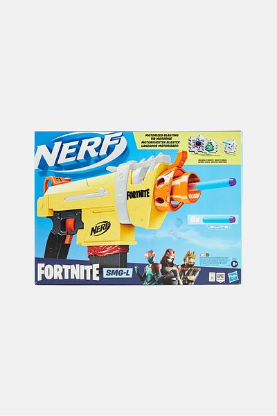Nerf Fortnite SMG-L Motorised Dart Blaster, Yellow Combo