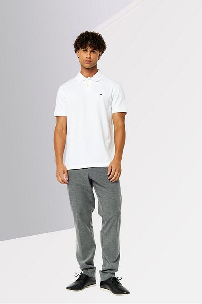 Tommy Hilfiger Men Spread Neck Short Brand Logo Polo Shirt, White