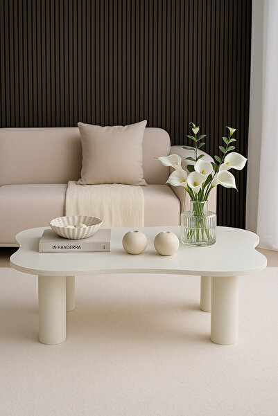 Trihome Doğal Ahşap Beyaz Modern Orta Sehpa | Minimalist Tasarım