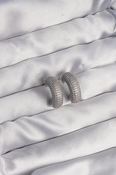 MBB ETİCARET Brass Silver Color Zircon Cubic Zirconia Half Hoop Earrings - Tj-Bkp9114