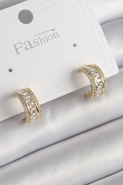 MBB ETİCARET Brass Gold Color Zircon Stone Hoop Model Women's Earrings - Tj-Bkp9987