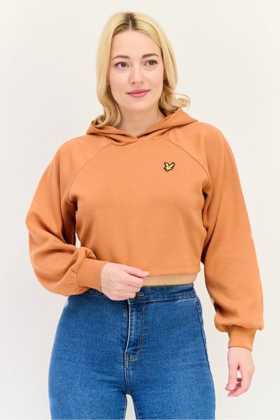 Lyle & Scott Women Brand Logo Crop Hoodie, Rusted Orange