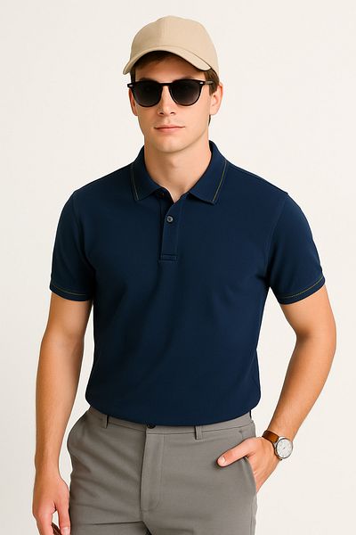 LACİVERTMEN Ανδρικό μπλουζάκι Lacivertmen 2990-1 Casual Contrast με λεπτομέρεια χακί γιακά πόλο