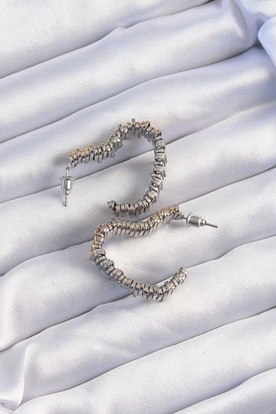 MBB ETİCARET Brass Gold Silver Colored Serrated Heart Earrings - Tj-Bkp9227