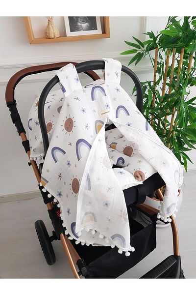 ilkimbebe Sun and Rainbow Muslin Zippered Stroller Cover and Cushion