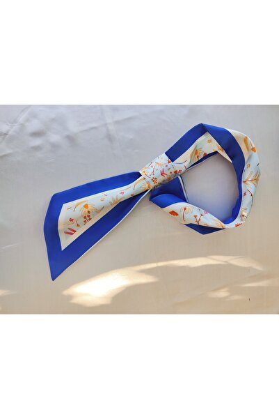 GÜLMEYSA Mavi Kenarlı Çiçek Desenli Fular – Yaz Bahçesi Serisi 🌸