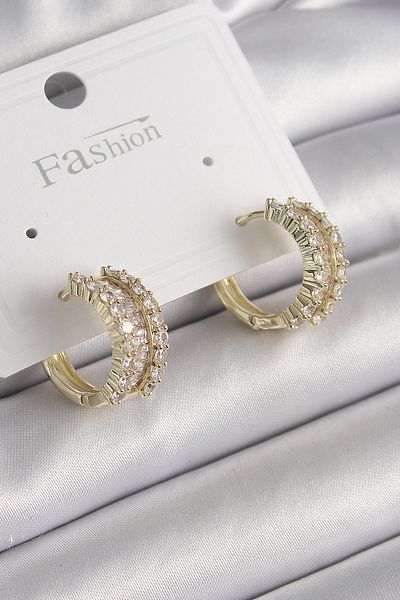 MBB ETİCARET Brass Gold Color Zircon Stone Hoop Model Women's Earrings - Tj-Bkp9965