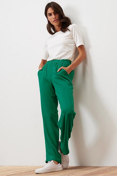 Tchibo Women Regular Fit Plain Palazzo Pants, Green