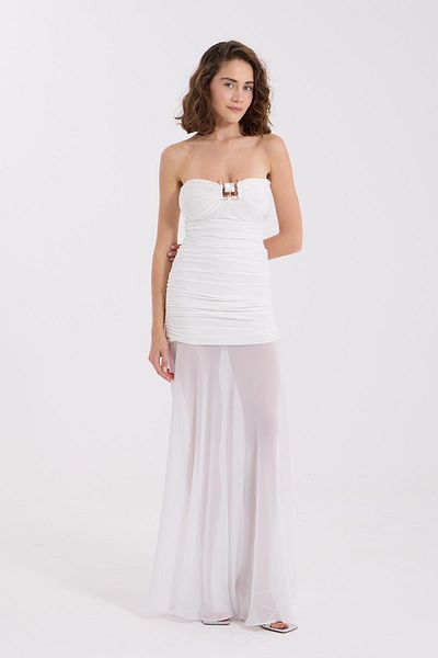 NOK İSTANBUL Charmant Ruffle Maxi Size Chiffon Detailed Dress White