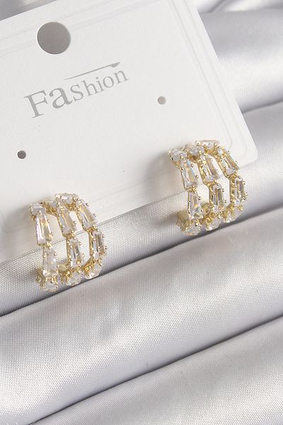 MBB ETİCARET Brass Gold Color Zircon Stone Hoop Model Women's Earrings - Tj-Bkp9955