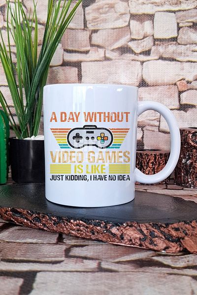 giftkonsept "A Day Without Video Games Is Like" Humorous Gamer Gift Printed Tea Coffee Presentation Mug Cup