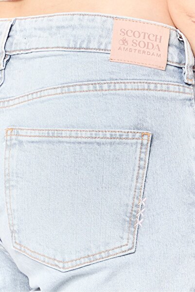 Scotch & Soda Women Straight Fit High Rise Washed Stretchable Jeans, Light Grey