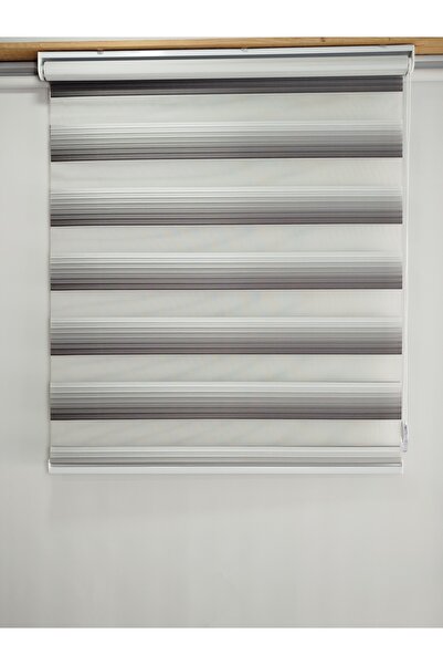 MEKSTOR Geçişli Pileli Gri Zebra Perde - Alüminyum Sistem ( Ev & Ofis Perdesi )