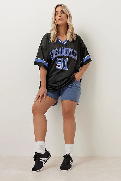 Stil Diva Large Size V-Neck Short Sleeve Printed Mesh T-Shirt 304004