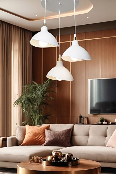 Tuğbasan Esta Çember 3'lü Beyaz Avize Yemek Odası Yatak Odası Oturma Odası Salon