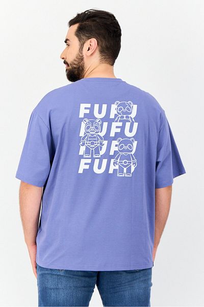 Giordano Fufu X Giordano Men Crew Neck Short Sleeve Graphic Print T-Shirt, Purple