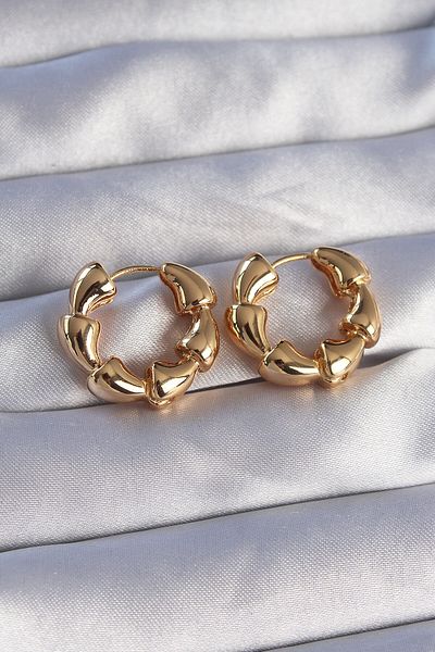 MBB ETİCARET Brass Gold Color Drop Crimp Design Hoop Earrings - Tj-Bkp9084